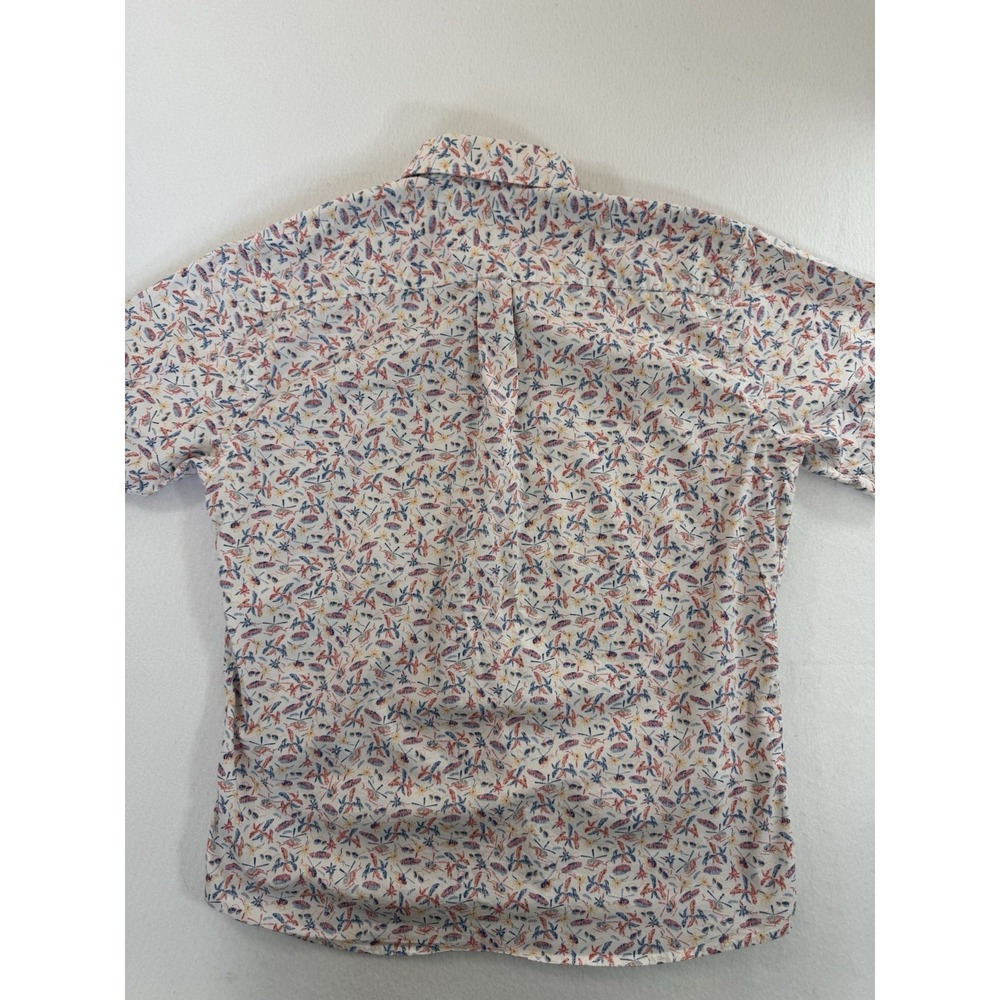 Peter Millar Button Down Shirt Mens L White Pocket Stretch Beach Cars Trees AOP - Picture 8 of 8